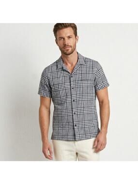MR TURK Men's Camp Collar Shirt Check Blue & White check size Small